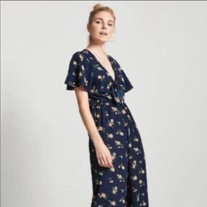 Navy Blue Floral Jumpsuit - Forever21 Size M